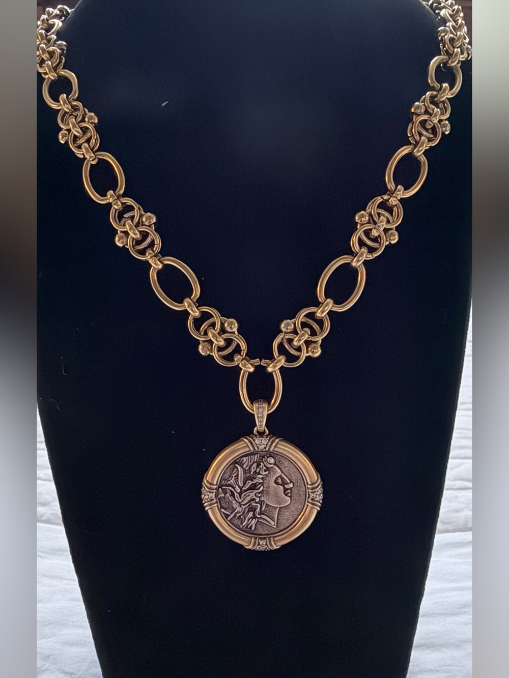 Gold Two-Tone Medallion Necklace with Coin Pendant - Picture 9 of 10
